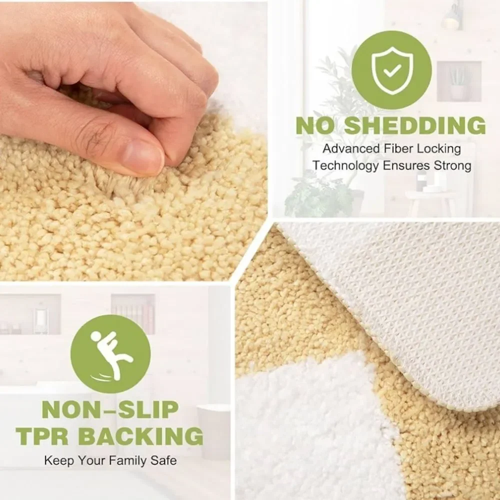 Checkered Bath Mat - White, Yellow, and Green